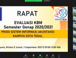 Evalusi Kegiatan Belajar Mengajar (KBM) Genap Tahun Akademik 2020/2021 PRODI SISTEM INFORMASI AKUNTANSI KAMPUS KOTA TEGAL